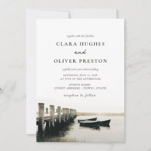 Misty New England Harbour Cape Cod Dock Wedding Invitation