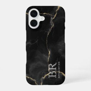 Misty Night Gold Glitter Marble Customizable iPhone 16 Case