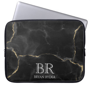 Misty Night Gold Glitter Marble Customizable Laptop Sleeve