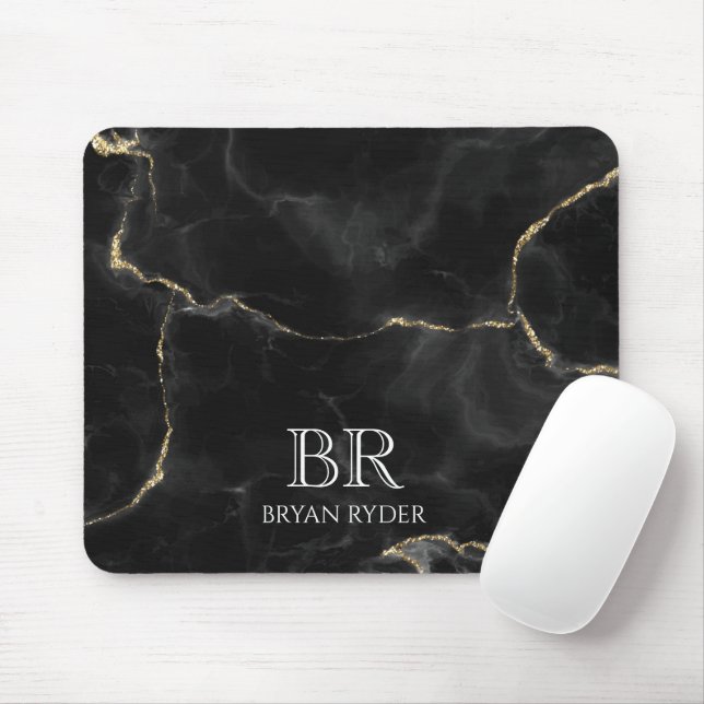 Misty Night Gold Glitter Marble Customizable Mouse Pad (With Mouse)