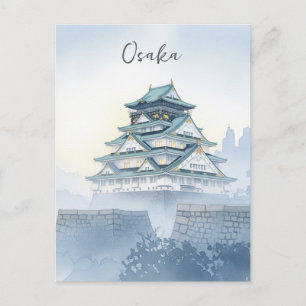Misty Osaka Castle Japan Watercolor Postcard