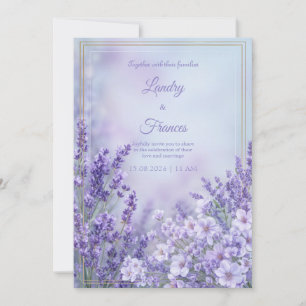Misty Periwinkle Romantic Botanical Frame Wedding Invitation