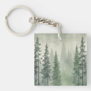 Misty Pine Forest Serenity Keychain