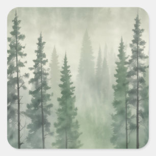 Misty Pine Forest Serenity Square Sticker