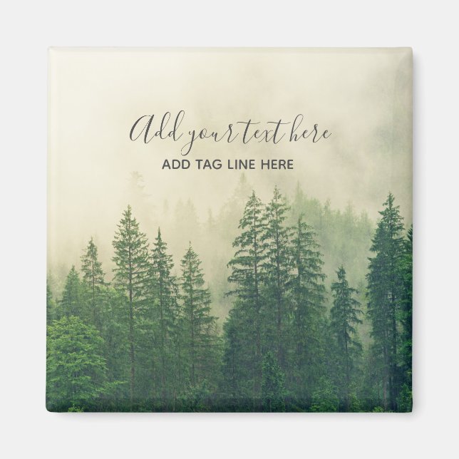 Misty Pine Forest Trees Custom Keepsake Magnet (Front)