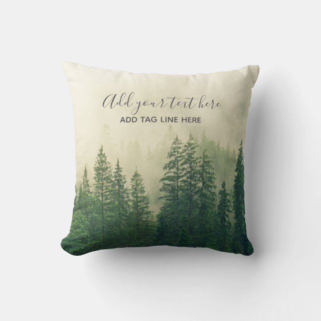 Misty Pine Forest Trees Custom Keepsake Throw Pillow (Front)