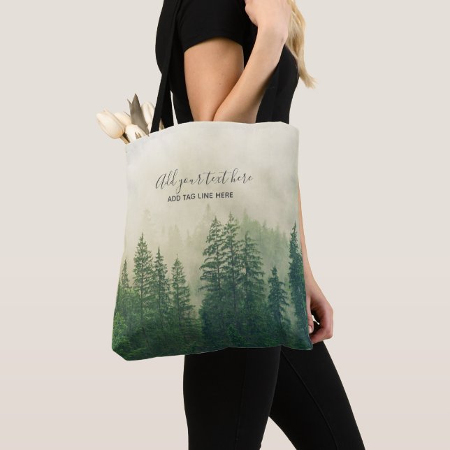 Misty Pine Forest Trees Custom Keepsake Tote Bag (Close Up)