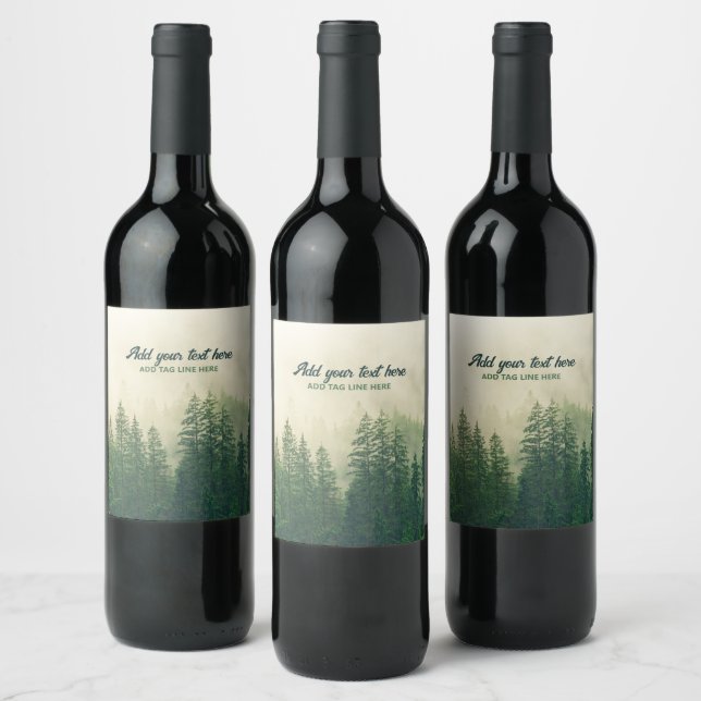 Misty Pine Forest Trees Custom Keepsake Wine Label (Bottles)
