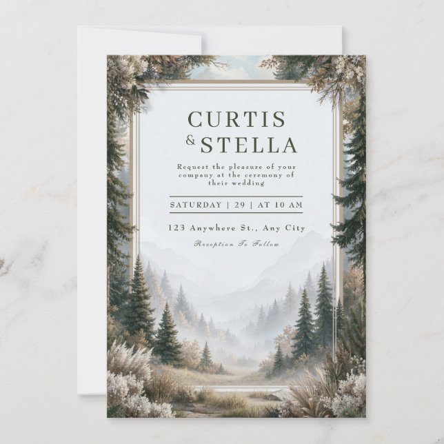 Misty Pine Mountain Wedding Invitation (Front)