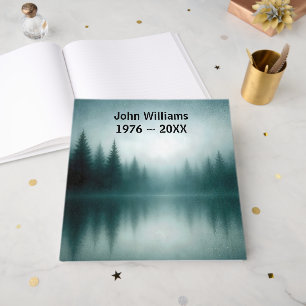Misty Pine Tree Reflection in Lake Water Guest Book