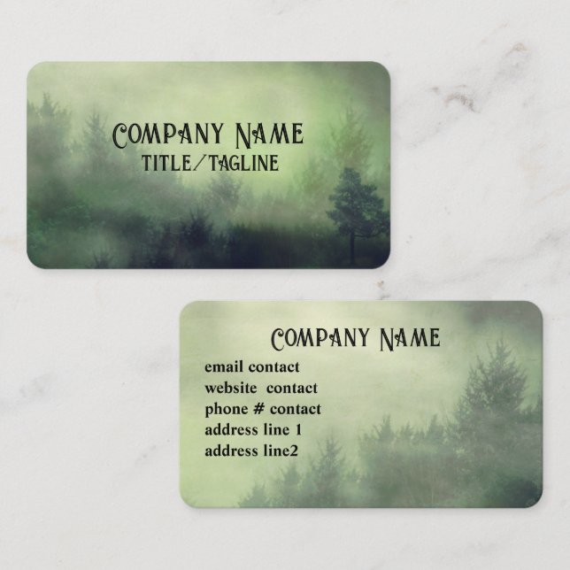 misty pine trees in fog nature landscape green  business card (Front/Back)