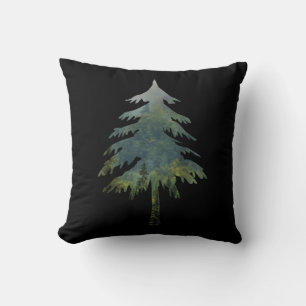 Misty pine trees Into the wild forest Throw Pillow
