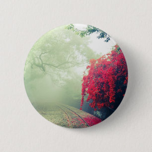 Misty Railroad Tracks Scenic Photo 2 Inch Round Button