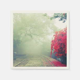 Misty Railroad Tracks Scenic Photo Wedding Event Napkin