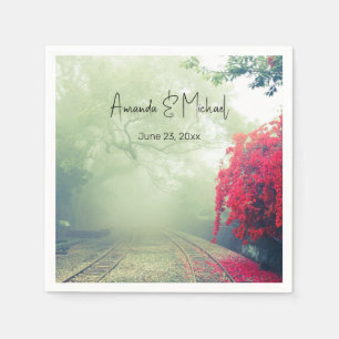 Misty Railroad Tracks Scenic Photo Wedding Event Napkin