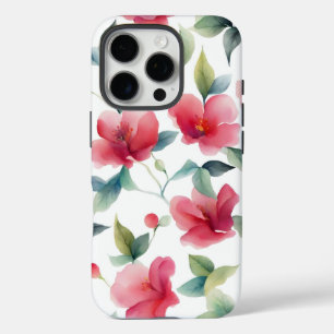 Misty Red Floral Pattern iPhone 16 Pro Case
