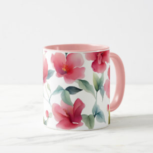 Misty Red Floral Pattern Mug