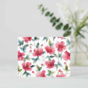 Misty Red Floral Pattern Postcard