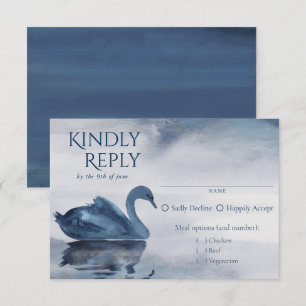Misty Reflections Blue Swan Reception Entree RSVP Card