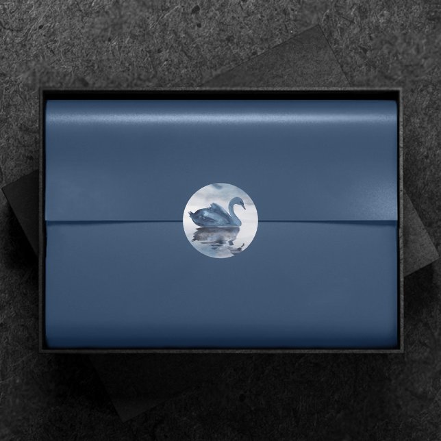 Misty Reflections | Dusty Blue Swan Lake Wedding Classic Round Sticker (Creator Uploaded)
