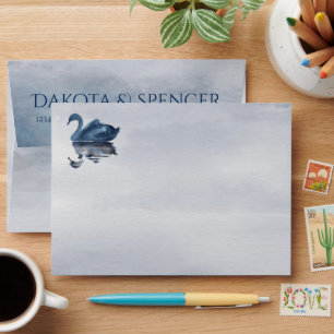Misty Reflections   Dusty Blue Swan Return Address Envelope