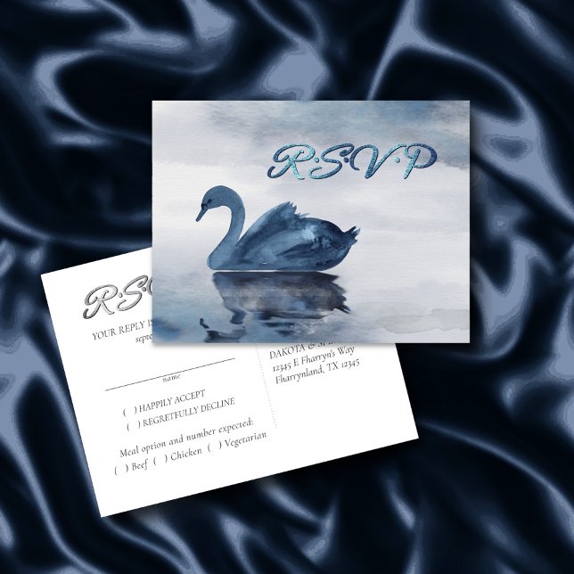 Misty Reflections | Dusty Blue Swan RSVP Entree Postcard (Creator Uploaded)