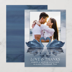 Misty Reflections   Dusty Blue Swan Wedding Photo Thank You Card