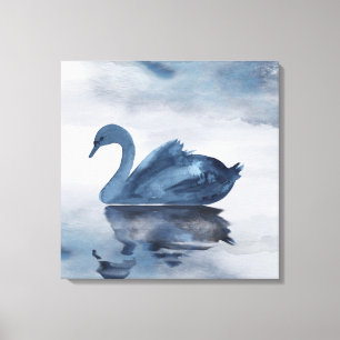 Misty Reflections   Moody Dusty Blue Swan on Lake Canvas Print
