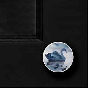 Misty Reflections Moody Dusty Blue Swan on Lake Ceramic Knob