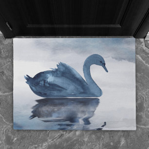 Misty Reflections Moody Dusty Blue Swan on Lake Doormat