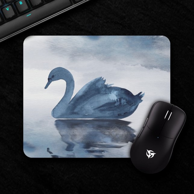 Misty Reflections | Moody Dusty Blue Swan on Lake Mouse Pad (Creator Uploaded)