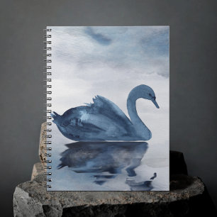 Misty Reflections Moody Dusty Blue Swan on Lake Notebook