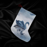 Misty Reflections | Moody Dusty Blue Swan on Lake Small Christmas Stocking<br><div class="desc">Muted, dark, and moody hand-painted lake swan keepsake gift theme in soft dusty navy blue with a graceful swan and smoky early morning fog. From the "Reflections" collection, this watercolor design was inspired by the tranquil quiet time when you can be with the one you love without interruption. For customizations...</div>