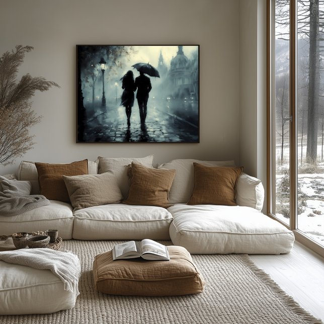 Misty Romantic Night Walk in the Rain Art  Poster (Creator Uploaded)