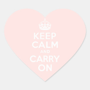 Misty Rose Keep Calm and Carry On Heart Sticker