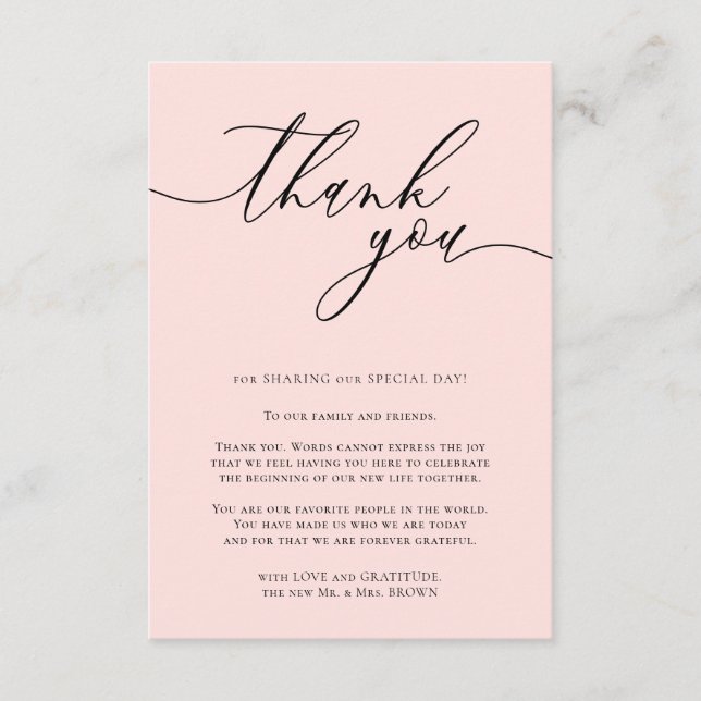 Misty Rose Pink Calligraphy Custom Photo Thank You Enclosure Card (Front)