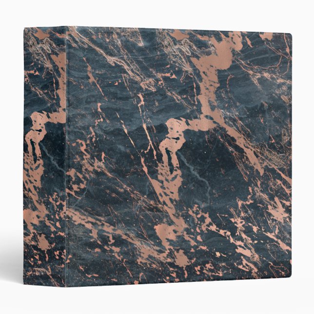 Misty Rustic Blue & Rose Gold Pink Glam Marble Binder (Front/Spine)
