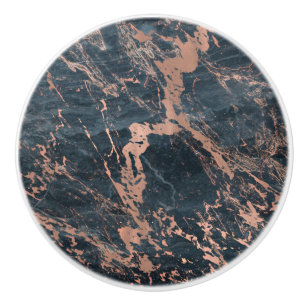 Misty Rustic Blue & Rose Gold Pink Glam Marble Ceramic Knob