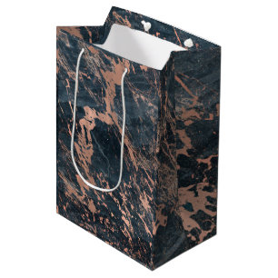 Misty Rustic Blue & Rose Gold Pink Glam Marble Medium Gift Bag