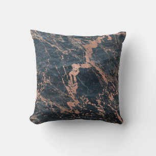 Misty Rustic Blue & Rose Gold Pink Glam Marble Throw Pillow