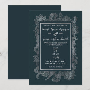 Misty Rustic Blue & Silver Elegant Floral Wedding Invitation