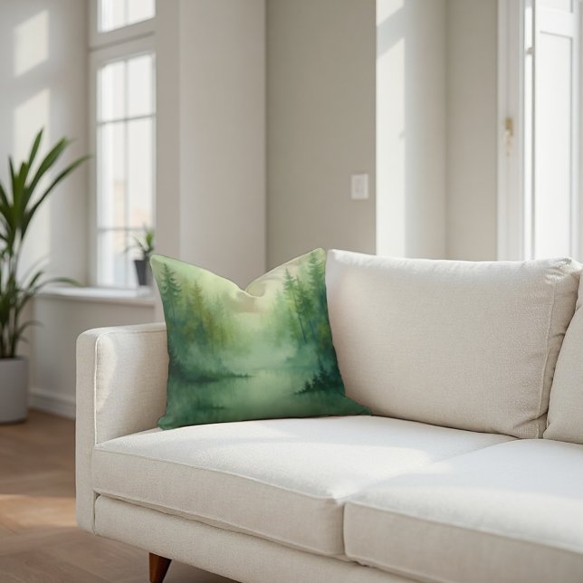 Misty Sage Abstract - Organic Modern Throw Pillow (Cozy Misty Sage Abstract Pillow: Ethereal & Tranquil Home Accent.)
