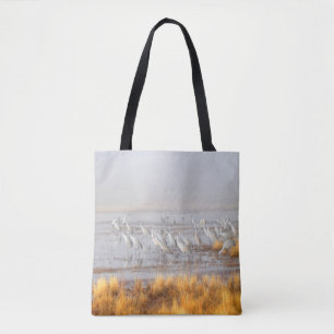 Misty Sandhill Cranes Tote Bag