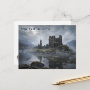 Misty Scottish Castle Ruins Postcard