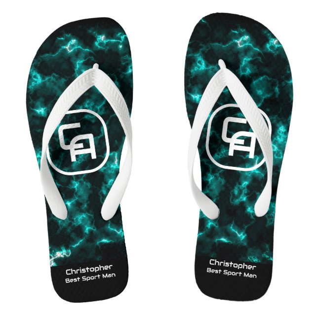 Misty Smoke Monogram Aqua Flip Flops (Footbed)