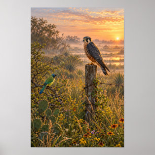 Misty South Texas Sunrise with Aplomado Falcon Poster