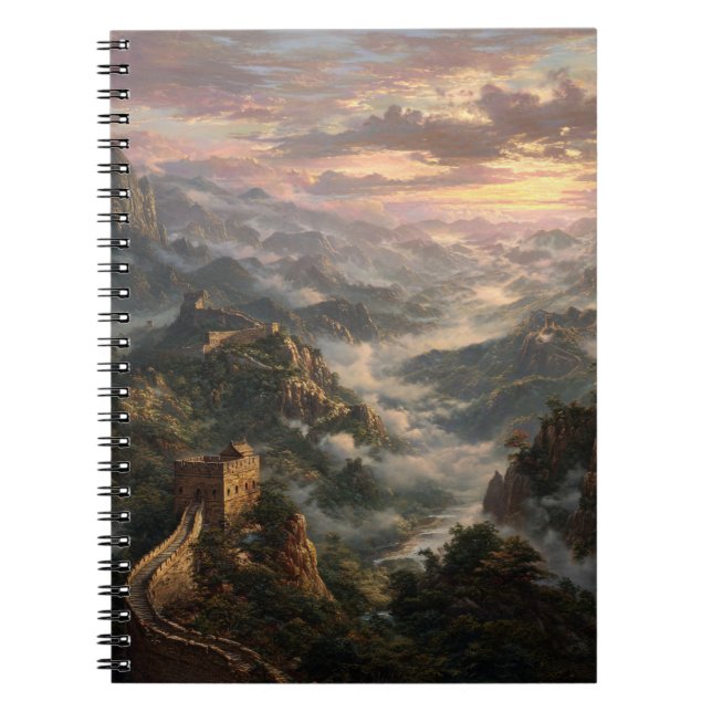 Misty Sunrise Over the Great Wall Notebook (Front)