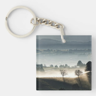 Misty Switzerland Countryside Landscape Keychain