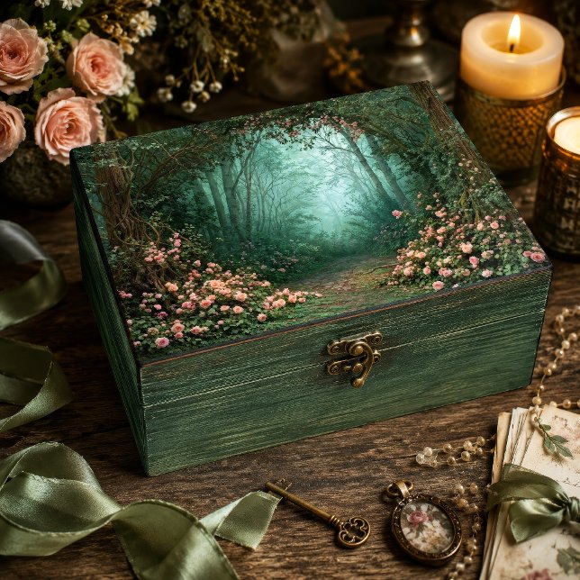 Misty Teal Forest Pink Rose Stone Path Decoupage Tissue Paper (Creator Uploaded)
