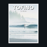 Misty Tofino Canada Surfer Travel Postcard<br><div class="desc">Tofino is a picturesque coastal town located on the west coast of Vancouver Island in British Columbia, Canada. Nestled within the traditional territory of the Tla-o-qui-aht First Nation, Tofino is surrounded by the breathtaking landscapes of the Clayoquot Sound UNESCO Biosphere Reserve. The area is renowned for its stunning natural beauty,...</div>